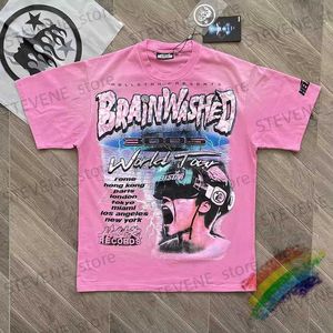 Camisetas para hombres Brainwashed World Tour Hellstar Dios Lavado Tie Dyed Camiseta Hombres Mujeres 1 1 Mejor Calidad Pink Casual Top Tees Camiseta T231214