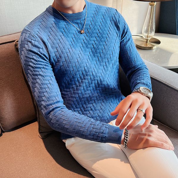 T-shirts hommes Marque Vêtements Hommes Automne et hiver Pull à tricoter de haute qualité Mâle Slim Fit Pull à carreaux serré avec o-cou 221117