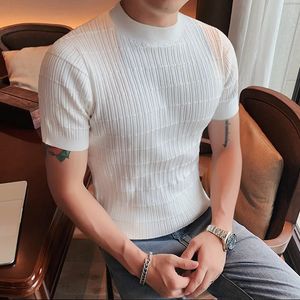 T-shirts pour hommes Marque Vêtements Hommes Printemps Haute Qualité Pull en tricot à manches courtes / Mâle Été Col haut T-shirts en tricot Plus Taille S-3XL 231130