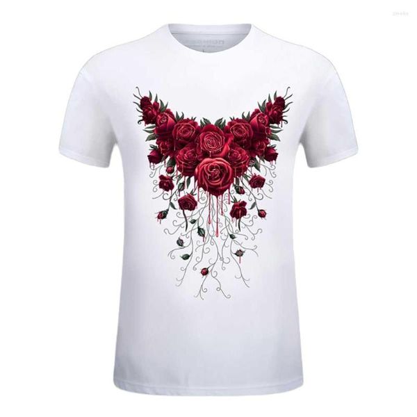 Camisetas para hombre, ropa de marca, camiseta rosa 3D, camiseta de manga corta para hombre, camiseta de verano con estampado de flores, camiseta informal de Fitness con cuello redondo de talla grande 6XL