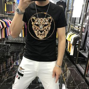 T-shirts pour hommes marque diamant motif léopard luxe lâche manches courtes rue coréenne été hommes T-Shirt col rond