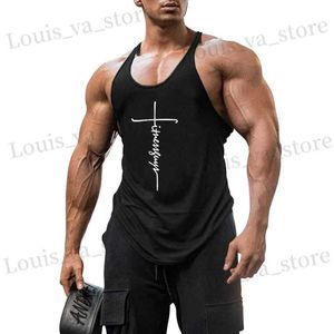 Heren t-shirts Brand Gym Stringer tanktop Men Bodybuilding Kleding Kleding Katoen Slveless Shirt Man Vest Singlet Sportwear Workout Tanktop T240411