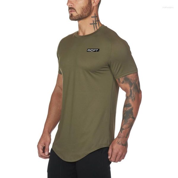 Hommes t-shirts marque gymnases chemise hommes Fitness musculation Slim Fit maille t-shirt à manches courtes entraînement mâle Compression t-shirts hauts