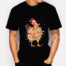 Hommes t-shirts marque hommes T-shirt coton drôle poulet imprimé T-shirt col rond hommes noël avec chapeau surdimensionné mâle T-shirt