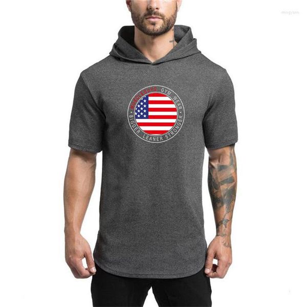 Camisetas para hombre Ropa de marca para hombre Diseño de bandera de EE. UU. Camisa ajustada de manga corta Camiseta de algodón con sudaderas con capucha Gimnasios con capucha para hombre