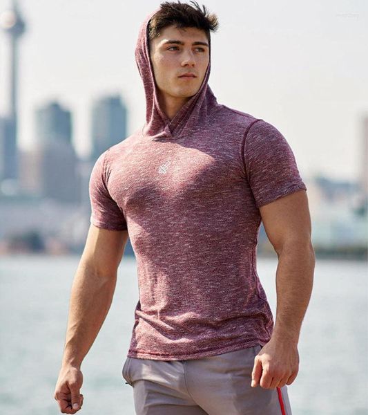 T-shirts pour hommes Marque Hommes Chemise de compression T-shirt à manches courtes Gymnases à capuche Vêtements de fitness Couleur unie Séchage rapide Homme Imprimé Casual