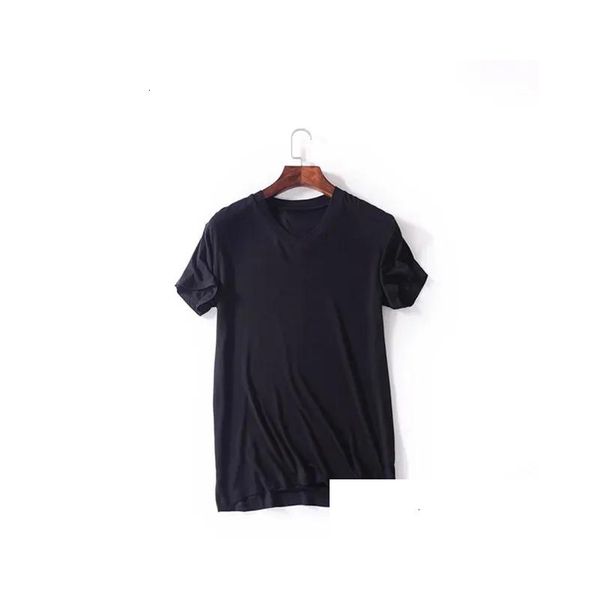 T-shirts masculins Brand Mens Modal Tshirt Vneck grande taille Homme à manches courtes MAN T-shirt Couleur solide pour mâle TEES TEES 240315 DROP OTGRZ