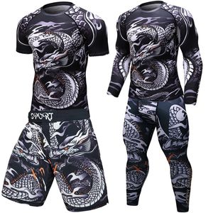 T-shirts voor heren MMA Workout Compress Men T-shirt Lange mouwen BJJ 3D Fitness panty's Men Rashguard T-shirt broek Herenkleding 230130