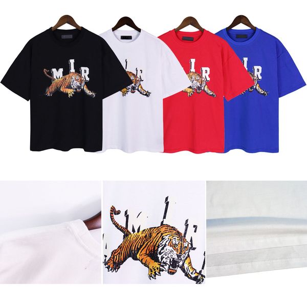 Camisetas de hombre con estampado de letras de tigre agrietado, camisetas de manga corta informales sueltas a la moda para hombres y mujeres