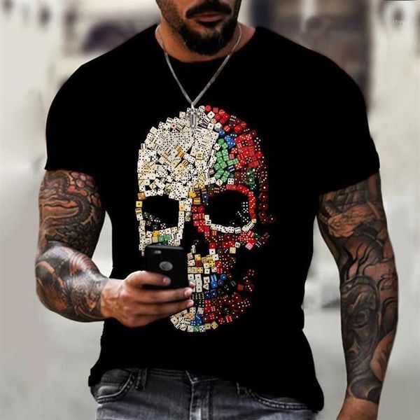 Camisetas para hombres Marca Skull T-shirt Moda de verano Hip-hop Camisa de manga corta Impresión 3D Negro Top Deportes Transpirable Oversiz2390