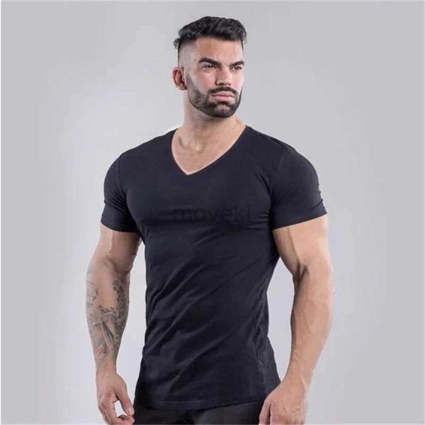 Camisetas para hombres Marca de verano Camiseta de algodón de algodón Hombres en V-Eck Fashion Fashion Fit Soild Sports Camisetas Tops Male Tes Camiseta de manga corta para hombres 2443