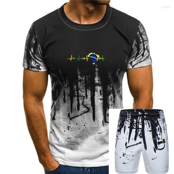 T-shirts pour hommes Brésil Drapeau Heartbeat Brasil Hommes T-Shirt COTON O-cou Vêtements