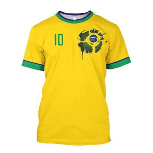 T-shirts voor heren Brazilië Jersey Heren T-shirt Braziliaanse vlag Selectie Voetbalteam Shirt O-Neck Oversized Cotton Short Slve Mens Clothing Top T240522