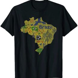 T-shirts pour hommes Brésil Carte Football Imitation Vieux Rétro Design Été Coton O-cou T-shirt À Manches Courtes