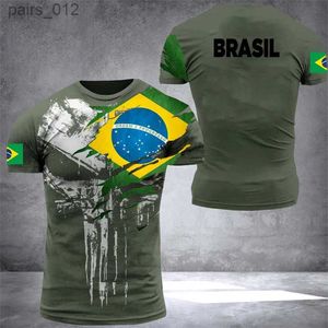 T-shirts voor heren Braziliaanse vlag heren T-shirt 3D Gedrukte Braziliaanse zomer T-shirt Oversized Jersey Camouflage Veteraan Veteraan Korte mouwen Sport Tactical T-shirt Top YQ240415