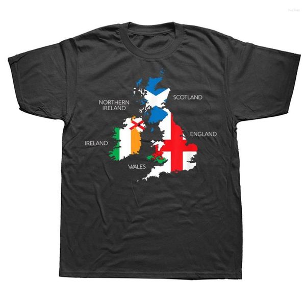 Camisetas de hombre Irlanda británica Escocia Gales Inglaterra mapa gráfico algodón Streetwear manga corta cumpleaños regalos verano camiseta hombres