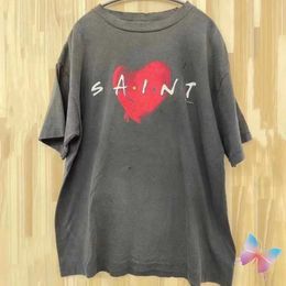 T-shirts hommes Broken Heart Saint Michael T-shirts Vintage Coton Hommes Femmes Manches courtes Mode Street Casual Lâche Lavé Trou Noir T-shirts J240322