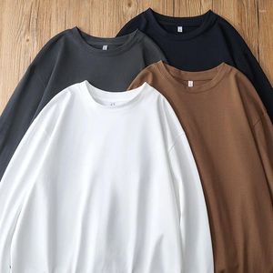 T-shirts hommes Brown Marque Coréenne Mode Hommes Chemise 2023 Automne Solide À Manches Longues T-shirt Mâle Lâche O-cou Col Pur Coton Vêtements