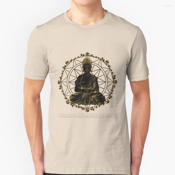 Camisetas de hombre Buda Mandala camisa verano moda Casual algodón cuello redondo meditar negro oro