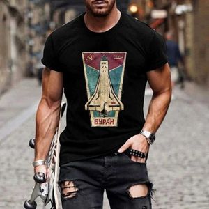 T-shirts voor heren Buran Russian Space Shuttle T-shirt CCCP Gagarin HD Gedrukte raket Men Casual Hip Hop Modal T-shirt Ademend T240425