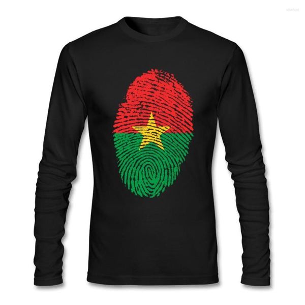T-shirts pour hommes Drapeau du Burkina Faso T-shirts à empreintes digitales T-shirt à manches longues en coton à col rond pour adolescent