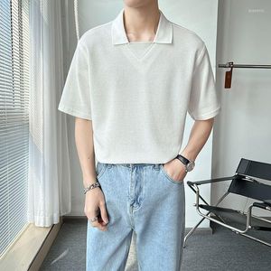 Heren t Shirts Business Work Office Summer 2XL Oversized Men Polo Fashion Casual Koreaanse Harajuku Waffle Texture Black White Plain Tops