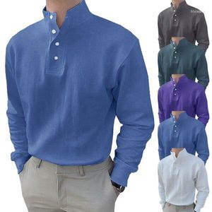 Hommes t-shirts Butemoda hommes chemise printemps mode couleur unie pull ample décontracté à manches longues col montant bouton hauts