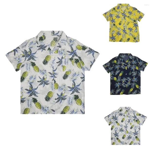 Camisetas de los hombres Botón Fiesta Slim Fit Moda Tops Sueltos Verano Fruta Impresión Manga Corta Camisa Top