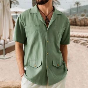 Camisetas para hombre, camisa con botones, mameluco para hombre, blusa informal holgada, viscosa, Color sólido, solapa de un solo pecho, doble cara grande