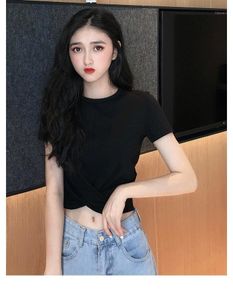 T-shirts voor heren C2868 -2022 Zomer Koreaans Short Bottoming Shirt Net Red Slim Slimming Solid Color Short-Mouwen T-shirt Vrouw