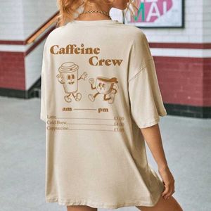 T-shirts voor heren Cafeïne Crew Retro Cartoon Graphic TS Women Cute Funny Coff T-Shirt Unisex Vintage Groovy Strtwear TS Coffe Addict Top T240510