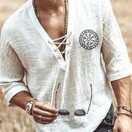 Heren t shirts camisa de linho oversized primaveramasculino sexy decote em v Profundo bandagem roupas masculinas casual cor topos