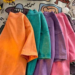 T-shirts masculins Camiseta de Algodo tecido pesado extragrande féminino tops lavados com cido design batik camisetas manga curta strtwear para meninas vero 2023 h240425