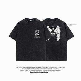 Camisetas para hombres Camiseta de Urso-Anjo Harajuku Masculina Lavada Com Cido Tops GTTOS MANGA CORTA CAMISETA ROUPAS CASUAIS MODA VEO FOFA H240425