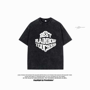 T-shirts voor heren Camiseta Feminina Lavada Gtica Manga Curta Grico Com Letra 3D Hip Hop Vero H240425