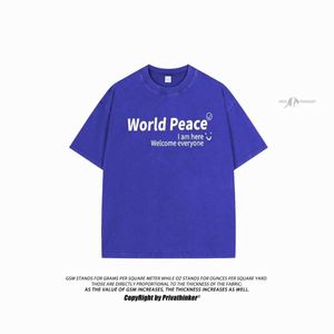 T-shirts masculins Camiseta masculina da paz mundial tops de algodo harajuku camiseta carta batik manga curta extragrande moda vero h240425