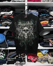 T-shirts voor heren Camiseta Punk Solta de Manga Curta Masculina Top Algodo Estampado Tentncia Americana Rua Hip Hop Vintage Camiseta Casual Unissex N Y2K H240425