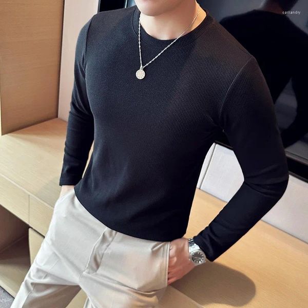 T-shirts masculins Camisetas de Hombre Automne Hiver Elastic Shirted pour hommes Vêtements Slim Fit Casual Long Manneve Topstees 5Colors