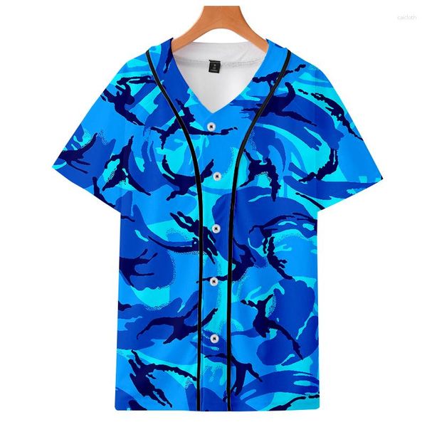 Camisetas de hombre Camuflaje Gradiente Béisbol Unisex Verano Camiseta de manga corta Moda Streetwear Ropa Cardigan Top 4XL