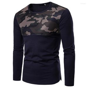 Heren t -shirts camouflage mesh stikpullover casual ronde nek lange mouw patchwork slanke type tops