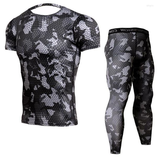 T-shirts pour hommes Camouflage T-shirt à manches courtes Collants de sport Vêtements de fitness Ensemble extérieur