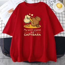 남성 T 셔츠 Capybara 코튼 셔츠 솔리드 컬러 여름 반팔 탑 Y2k 그래픽 여성 티셔츠 하라주쿠 프린트 의류 카와이