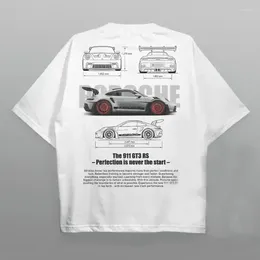 Camisetas para hombres Patrón de letras de automóvil Diseño de estampado Camiseta de algodón O-Neck Women Mujeres de manga corta Estética de verano Y2K Tops