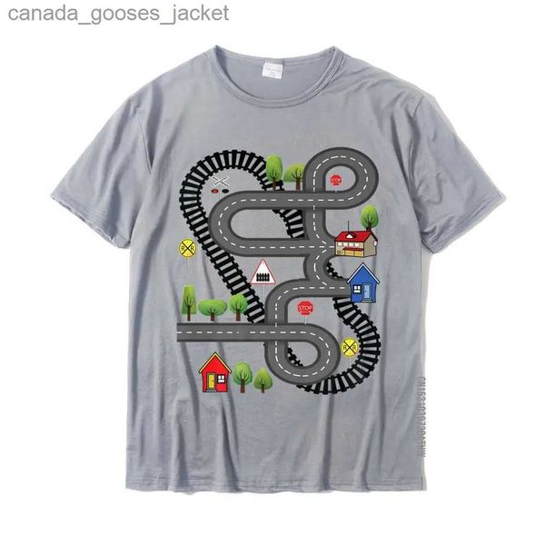 Camisetas para hombres Coche Tren Carretera Pista Juguete Playmat Back Diseño Divertido Papá Premium Camiseta Regalo Camiseta para hombres Moda Algodón Camiseta Divertida L231208