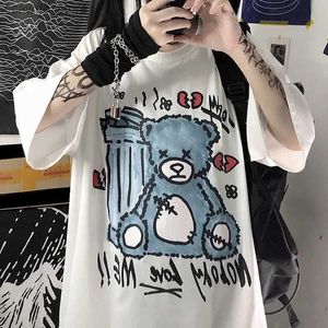 Camisetas para hombres Dibujos animados lindo pequeño oso gráfico camiseta y2k harajuku adolescentes hombres mujeres camiseta alta calle moda de gran tamaño camisetas de manga corta Q230102