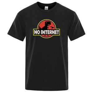 T-shirts voor heren Cartoon Dinosaur T-shirt Gedrukt No Internet T-shirt Men Dino T-shirt Grappig Harajuku Tops Jurassic Offline Park Mens T-shirt Y240522