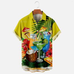 Camisetas para hombre con estampado de dibujos animados para beber para hombre, camisa hawaiana Vintage de manga corta con cuello vuelto, ropa bohemia de playa de verano para la calle