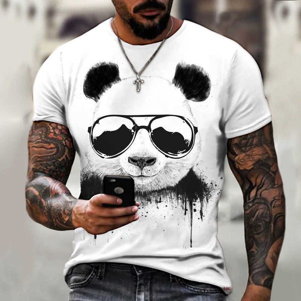 Camisetas de hombre Camisetas de hombre de dibujos animados Gafas de sol 3d Panda Camiseta para hombre Divertida Casual O Cuello Ropa de hombre Tops de gran tamaño Camiseta de moda 022223H