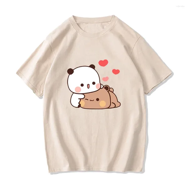 Camisetas para hombre, Camiseta de algodón con dibujo de oso Panda, Bubu y Dudu, camisetas Kawaii con estampado Harajuku Ullzang, camisetas suaves con cuello redondo para hombre