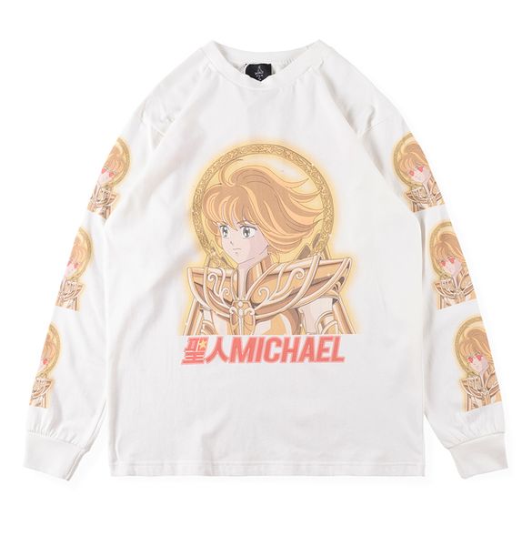 T-shirts pour hommes dessin animé imprimé à manches longues haute qualité mode Hip Hop hauts hommes blanc t-shirt taille S-XL